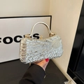Silver sequin evening handbag with a gold rhinestone handle for a retro vintage look - Silver