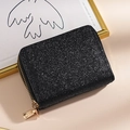 Chic black glitter card holder wallet with dual gold zippers and shimmering starry finish - Glitter Double Zipper Black