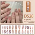 Nude pink gradient press-on nails with 3D white camellia flowers and sparkling rhinestones - Nude Pink Gradient 3D Floral Shimmer Style (D528)