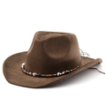 Cappello da cowboy classico in pelle scamosciata marrone con fascia di perline - M(56-58cm) / caffè