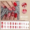 Christmas press-on nails set featuring red candy cane designs and HO HO festive patterns - W1341 Christmas Series - Glue Style / 24Pcs/Box