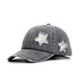 Washed dark grey baseball cap with silver glitter star patch and distressed details - Gray