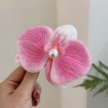 Pink and white gradient orchid hair clip with pearl center, handheld showcase - Pink White Orchid