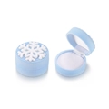 Blue velvet cylindrical ring box with white snowflake design in closed and open views - Blue Snowflake