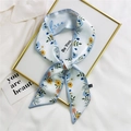 Floral silk hair ribbon with blue and yellow flower prints and contrast piping - 7*100cm / Daisy Border Blue