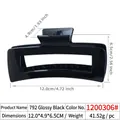 Glossy black 12cm square hollow hair claw clip made of durable PC material for women - Bright Black