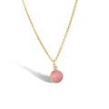 Minimalist gold necklace with a round pink cat-eye stone pendant and small white crystal - Pink