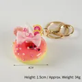 Pink and yellow donut keychain with lemon slice and bow detail, size 4cm wide - D04 Pink - Gold 8-clasp