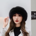 Elegant deep purple faux fur Mongolian hat for women with thick warm winter plush texture - Black
