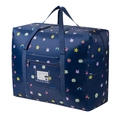 Foldable navy blue waterproof travel bag with colorful cartoon prints and name card slot - Enlarged Navy Rainbow