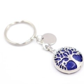 Silver Tree of Life keychain with blue natural crystal gemstone inlay on white background - Lapis Lazuli