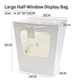 White large gift bag with window and cotton handles, 35cm high for toys and flowers - Large Half-Window Trapezoidal Bag