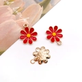 DIY daisy flower charm in red enamel finish with gold alloy base for jewelry making - Red