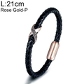 Bracciale in pelle nera intrecciata con chiusura magnetica oro rosa e segno infinito - Oro rosa