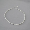 Minimalist silver irregular multifaceted bead necklace with adjustable lobster clasp - Antique Silver