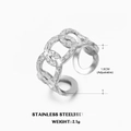 Anillo ajustable de acero inoxidable plateado con diseño de eslabones de cadena - Estilo de Cadena de Acero / Color Acero