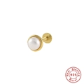 Macro view of real sterling silver flat back earring featuring a polished white pearl - Single Gold-Single Pearl