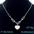 Collar con colgante de corazón plateado y eslabones rectangulares en soporte negro - Collar Color Acero (KN292312-Z)