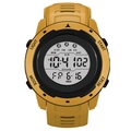 Detail view of yellow digital sports watch with pedometer, alarm and luminous display - Yellow White Screen