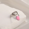 Adjustable silver finish star ring with pink enamel drop details in a minimalist style - Adjustable Open / Steel Color Teardrop Pink