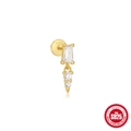 Golden S925 sterling silver ear stud with rectangular zircon and dangling stones - Gold Rectangle Dangle
