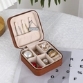 Brown lychee leather travel jewelry box with necklace hooks and ring storage - Dark Brown
