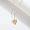 Gold heart pendant necklace with vertical stripes and sparkling zircon inlay - Striped Heart (Gold)