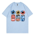 Light blue cotton t-shirt featuring sunflower mason jars and God Blessed America print - Light Blue