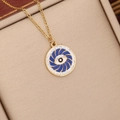 Gouden roestvrijstalen ketting met boze oog hanger van blauw emaille en fonkelende kristallen - Koningsblauw
