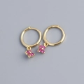 French style gold S925 silver hoop earrings with magenta zircon floral pendants - Gold (Red Zirconia)