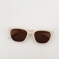 Retro square kids sunglasses with cream frames and dark brown lenses for UV protection - Off White