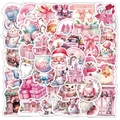 Waterweight pink themed Christmas stickers with Santa, tree and gingerbread motifs - Pink Christmas Type A (52pcs)