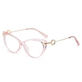 Montatura occhiali cat-eye rosa con stanghette in metallo dorato e strass - Montatura Rosa Trasparente Oro Anti Luce Blu