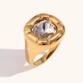 Square cut clear zircon pendant necklace in 18K gold plated minimalist style - US 8 / Ring / Gold-White Zircon