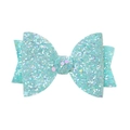 Glittery mint green bow hair clip for girls with shimmering holographic sequins - Green