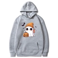 Light gray Halloween hoodie featuring cartoon ghost and pumpkin prints for autumn style - Light Gray