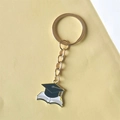 Black graduation cap and open book keychain with golden metal ring and chain - Style 6 (Flat Ring)