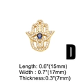 Detailed view of gold Hamsa Hand charm with blue eye and white zircon inlay details - Style D-Hamsa Hand