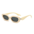 Retro oval sunglasses with cream white thick plastic frames and dark grey lenses - Beige Frame Black Gray Lens