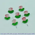 Pink gradient glass tulip petal and leaf beads for DIY jewelry with dimension labels - Beige/Cream