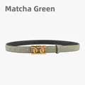 Ceinture femme en cuir vert matcha à motif litchi avec boucle double anneau dorée - 105cm / Vert matcha
