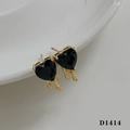 Y2K style heart earrings with black zircon and gold liquid drip metal design - Gold Earrings + Black Zircon (D1414)
