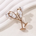 Elegant gold-tone champagne toast brooch featuring white pearls and sparkling rhinestones - Pearl Champagne Glasses Style (QT0800)