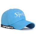 Sky blue cotton baseball cap with Sports embroidery and stylish ribbon strap detail - Adjustable / Blue