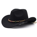 Classic black wool western cowboy hat featuring colorful beaded braided leather belt trim - M (56-58cm) Adjustable / Black