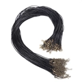 Detail of black waxed necklace cords with bronze lobster clasps and extension chains - 1.5mm Diameter/Black/Antique Bronze Tail Chain
