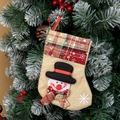 Calza natalizia decorativa con pupazzo di neve e risvolto scozzese per l'albero - Calza di Natale Pupazzo di Neve a Quadri in Lino / Beige