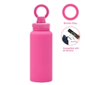 Pink magnetic phone holder water bottle with stainless steel finish and carry loop - 1 L / Fluorescent Rose Red