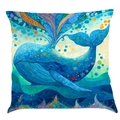 Artistic ocean whale print cushion cover in blue and turquoise linen blend - Super Soft Velvet / 45x45cm / Pattern ZF
