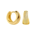 Minimalist gold hoop earrings with vertical ribbed texture and polished metallic finish - Gold Vertical Striped Ribbed Hoop